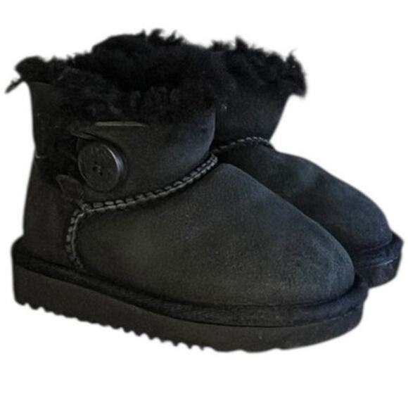UGG Baby/Toddler Mini Bailey Button II Boots Size 6 Suede Insulated Black - Picture 3 of 6